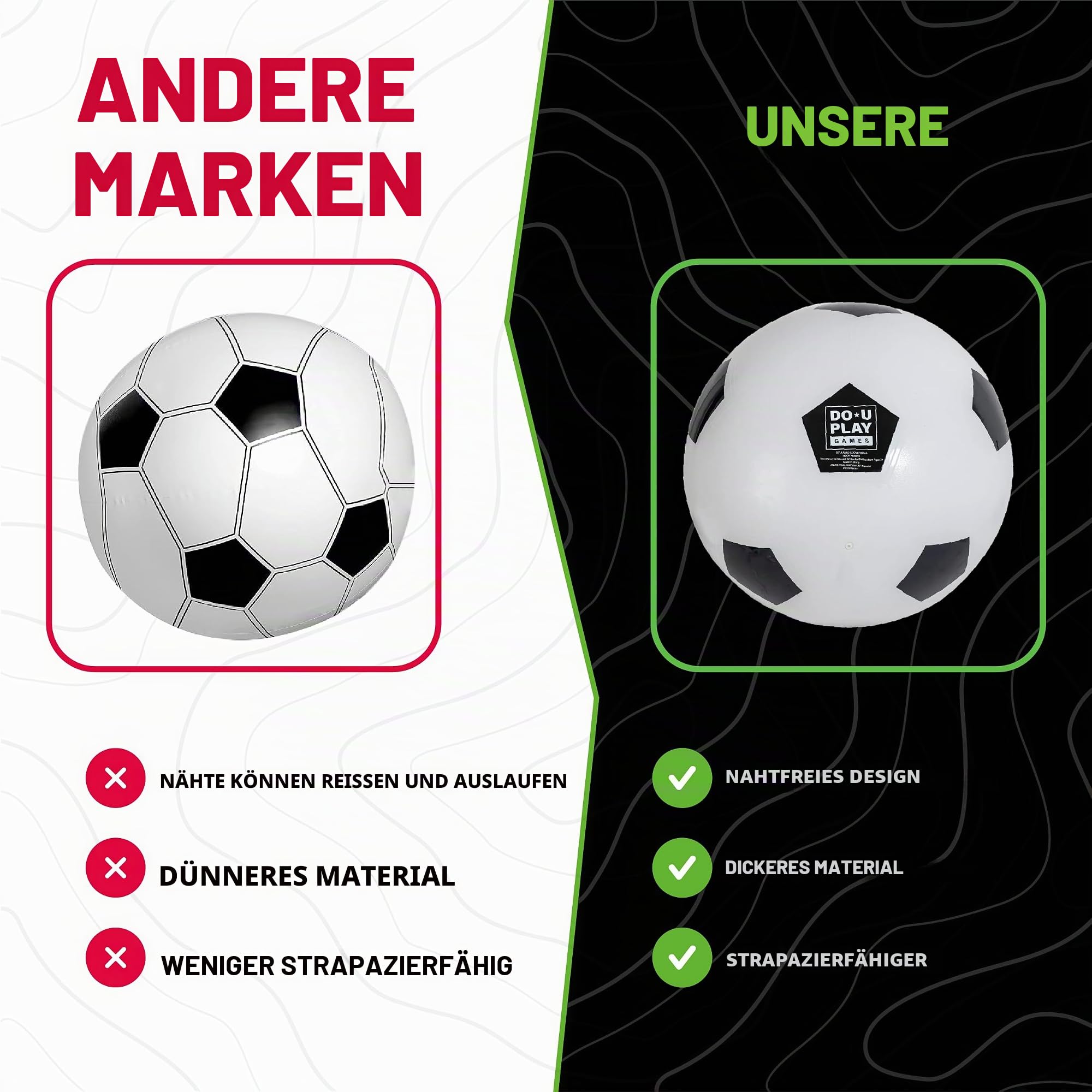 Jumbo-Fußball - Ø 76 cm - Riesen-Ball aus robustem Gummi, aufblasbar mit Handpumpe, Outdoor-Spielzeug für Kinder und Familie, ab 3 Jahren, Weiß, Schwarz, Extra groß