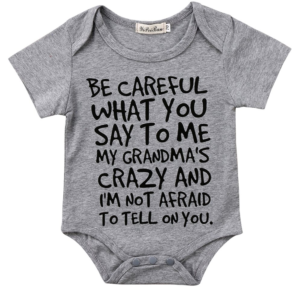 Baby Boy Girl be Careful What You say to me My Grandmas Crazy Bodysuit (70 (0-6M), Gray)