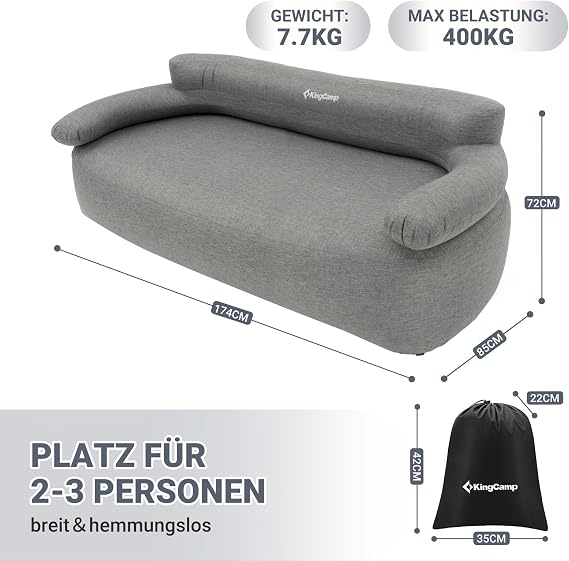 KingCamp Inflatable Sofa Outdoor Camping Air Sofa Camping Sofa with Back Armrest Inflatable Couch Camping for Indoor Outdoor Party Travel Beach