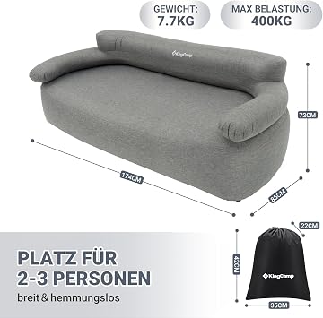KingCamp Inflatable Sofa Outdoor Camping Air Sofa Camping Sofa with Back Armrest Inflatable Couch Camping for Indoor Outdoor Party Travel Beach