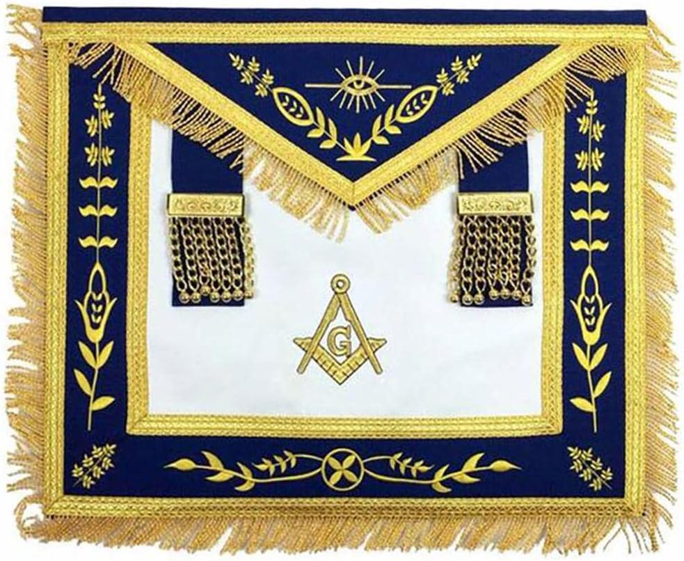 BRICKS MASONS Master Mason Blue Lodge Apron - Navy Blue with Gold Fringe