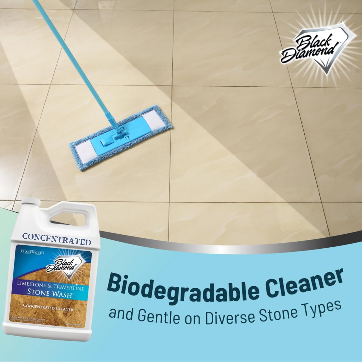Black Diamond Stoneworks Natural Stone Cleaner - Limestone, Slate & Travertine Cleaner - Natural Stone Shower Cleaner for Marble - Concentrated PH Neutral Stone Floor Cleaner - 1-Gallon.