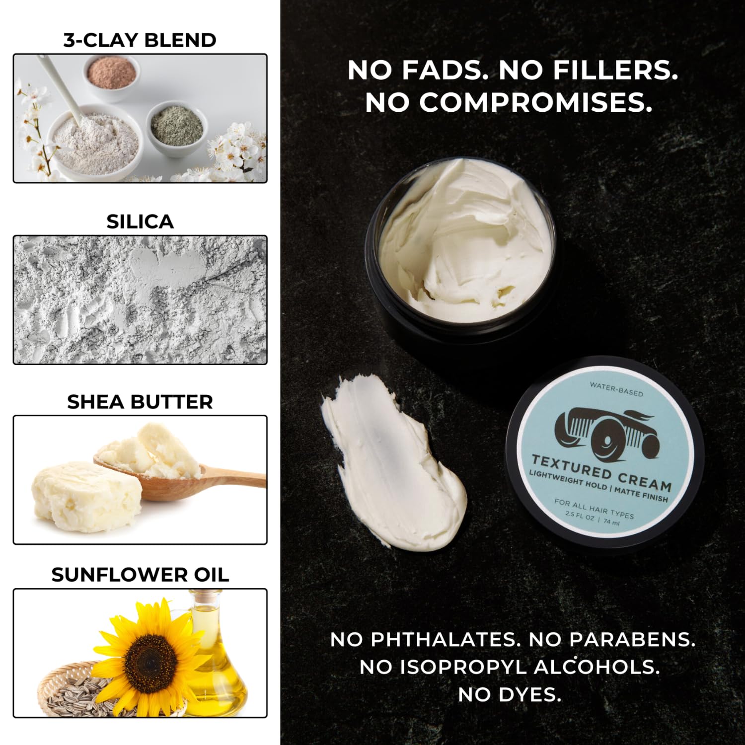 Brightside Textured Cream, Lightweight Hold Matte Finish Water Based Hair Cream For Men, For All Hair Types - Image 3