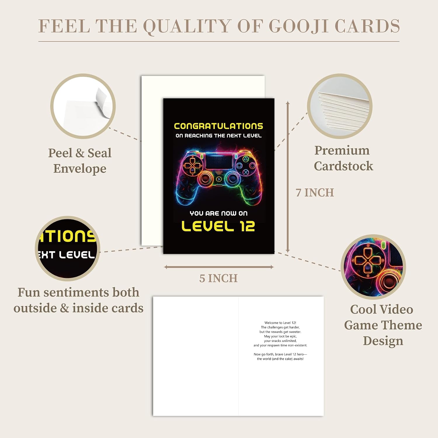 Gooji 5x7 Gamer Birthday Card for Boys – Cool Video Game Birthday Card for Son, Grandson, Brother, Nephew, Kids Ages 8, 9, 10, 11, 12, 13 – Fun Gift for Gamers (12Y) image 3