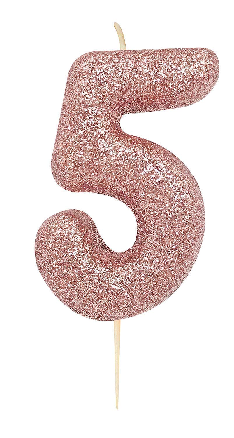 Anniversary House Gold Rose - Glitter Number 5 Candle Number: 5