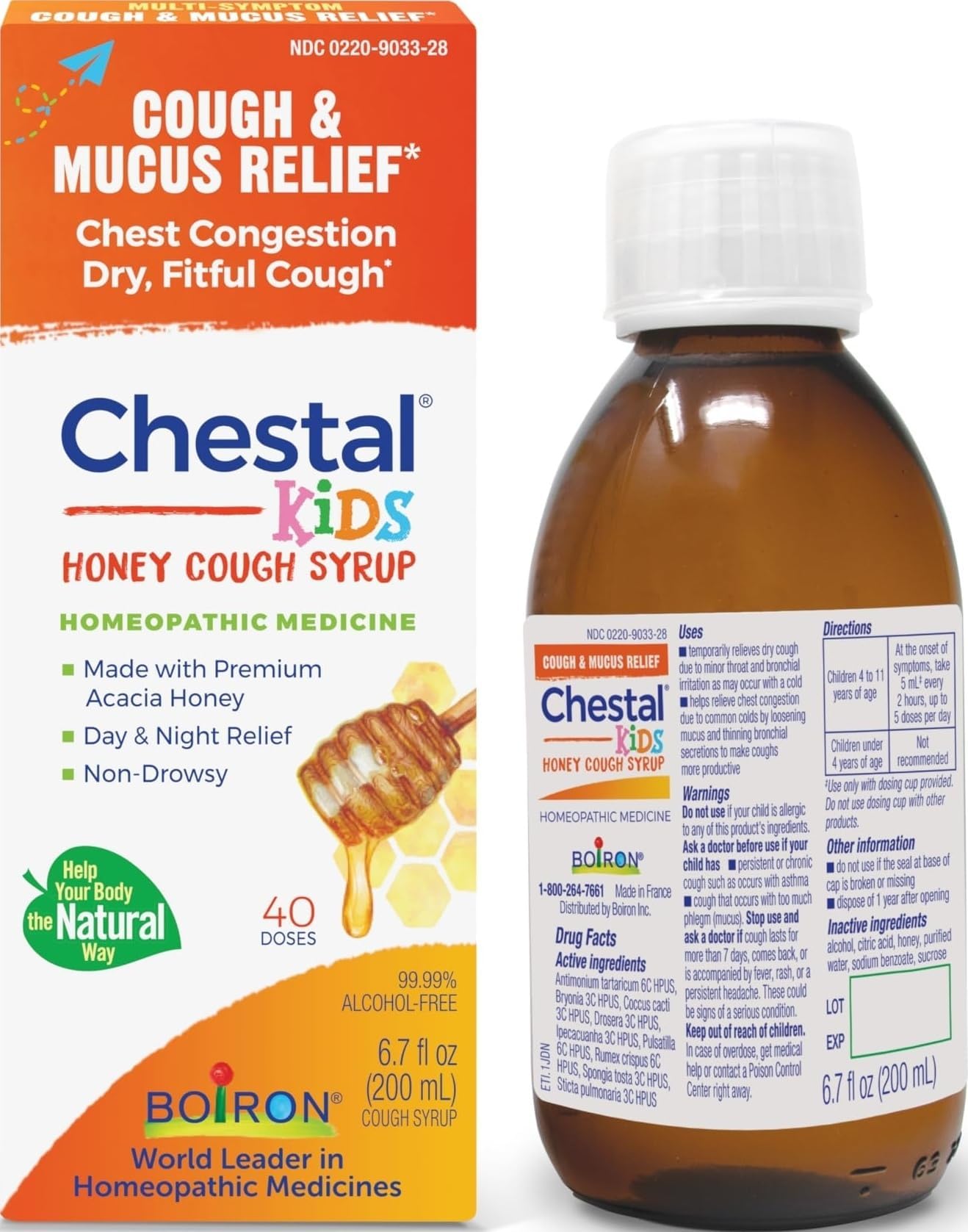 Boiron Chestal Honey Children's Cough Syrup for Nasal and Chest Congestion, Runny Nose, and Sore Throat Relief - 6.7 Fl oz