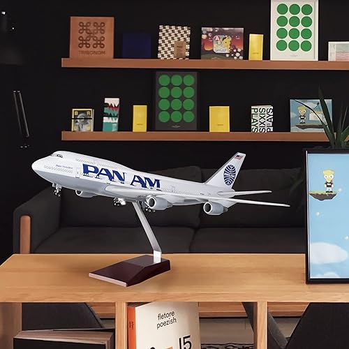 Miniatura 3 de 24-Hours 18" 1:150 Modelo Jet Panam Plane B747 Modelo Kits de aviones de exhibición de avión fundido a presión para adultos con luz LED (toque o