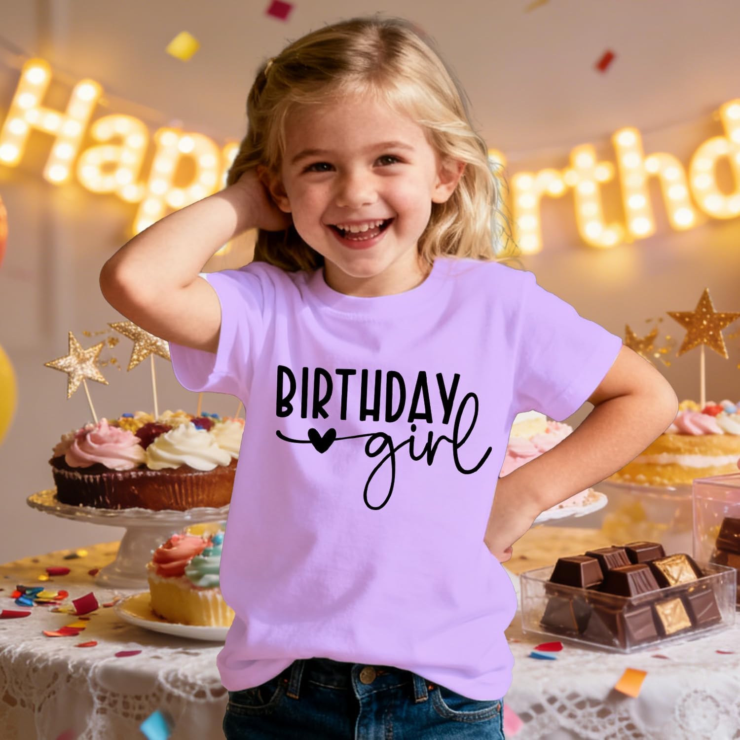 Birthday Girl Shirt Toddler Girls Birthday T-Shirt Kids B-Day Party Short Sleeve Tee Tops 3-7 Years