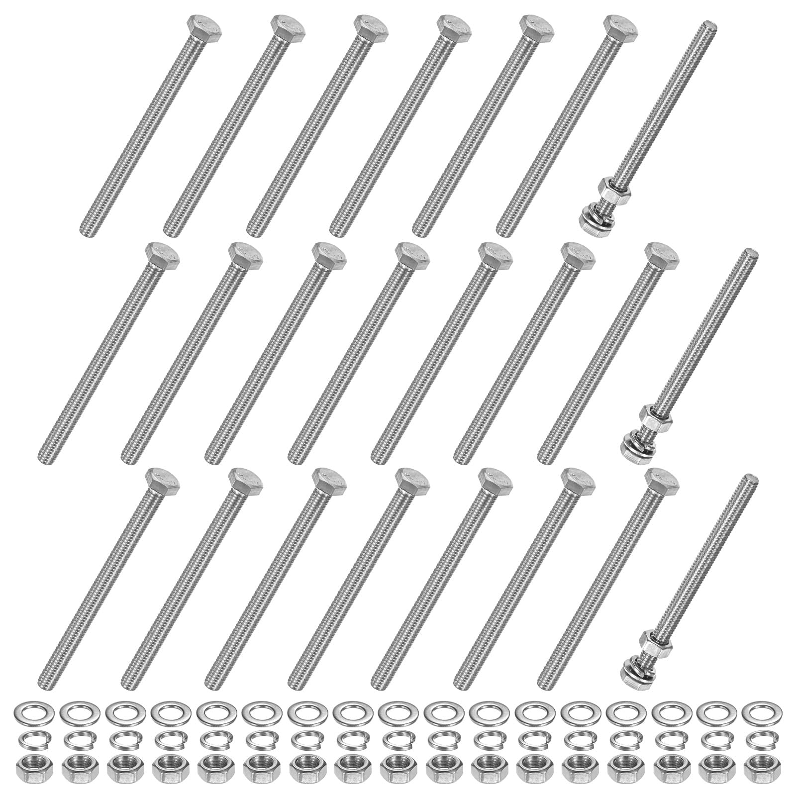 M METERXITY 20-Pack Hex Head Screw Bolt with Nuts Flat & Lock Washers M6x80mm Stainless Steel Bolts and Nuts Kit Fully Threaded Metric Bolt Assortment for Equipment/Machinery
