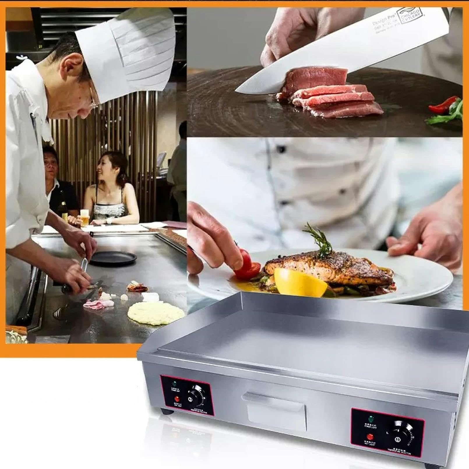 Piastra Elettrica Commerciale Flat Top da 4400 W/Bakeware da Banco in Acciaio Inox/Piastra Teppanyaki Antiaderente con Doppio Pulsante di Controllo della Temperatura