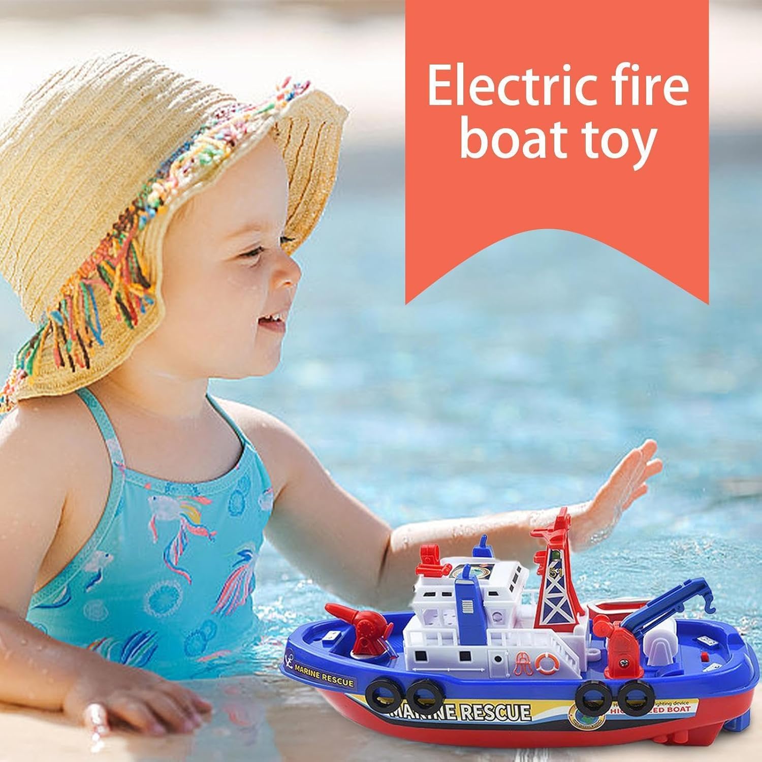 Fire Boat Bath Toys,Electric Toys Games Fire Boat - Battery Operated Ship with Automatic Water Spray, Lights & Music for Bathtub Pool Beach