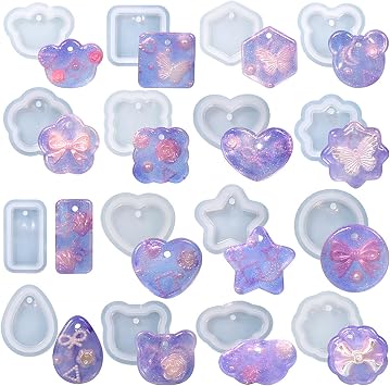 16 Pack Pendant Mold Earring Mold Rectangle Pendant - Resin Casting Silicone Molds for Home Decor & Candle Making Wave Spiral Mold