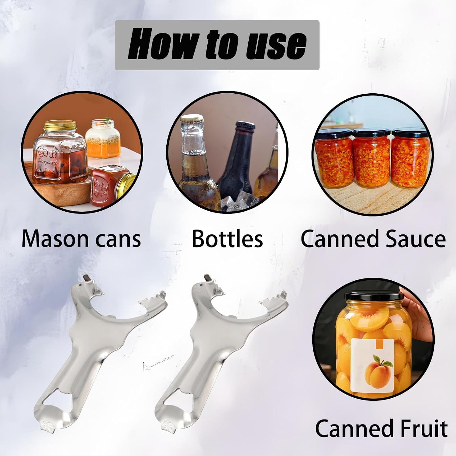 2pcs Silver Stainless Steel Mason Jar Opener, Easy Twist Grip Manual Handheld Lid Remover for Canning, Kitchen Tool Canning Jar Opener for Jars and Bottles