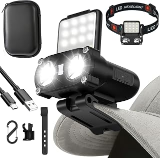 Pawfly LED Hard Hat Light, 800 Lm Ultra Bright Hat Clip Light, Rechargeable Headlamp, Dimmable Hat Lights Clip on, 180° Adjustable Clip on Cap Lights Waterproof for Running, Hunting & Cycling