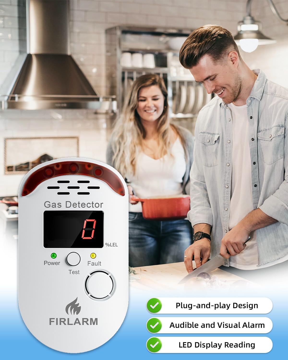 Gas Leak Detector for Home, Plug-in Natural Gas Detector for Propane, Methane, Butane, LPG, Combustible Gas Alarm Monitor with LED Digital, Audible and Visual Alert, for Kitchen, RV, Garage - Image 2