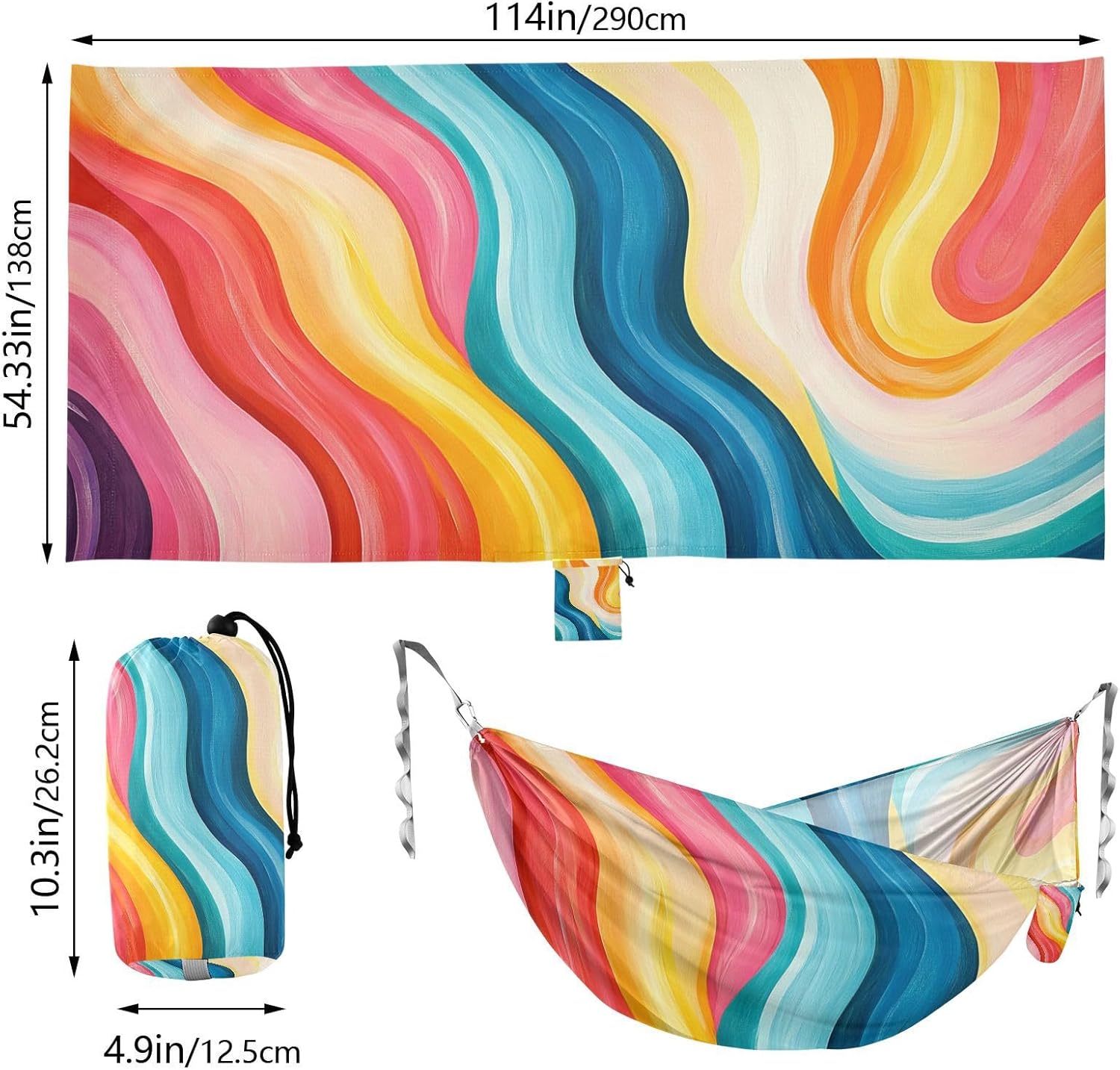 Striped Pattern Wavy Lines Multicolor 330lb Capacity Hammocks with Tree Straps Hanging Hammock for Camping Travel Accessories soporte para hamacas para adultos
