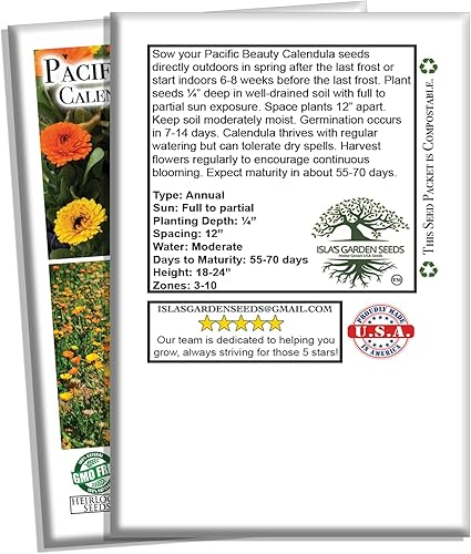 Miniatura 5 de Semillas de flores de caléndula "Dwarf Pacific Beauty Mix" para plantar, más de 250 semillas por paquete, semillas de jardín de Isla (semillas de