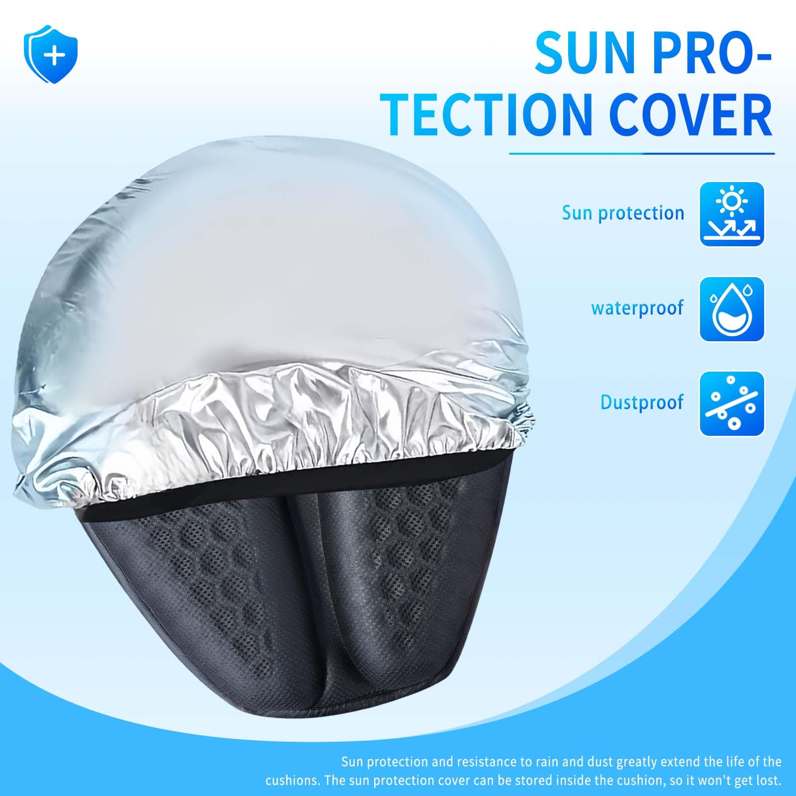 Coussin de siège pliable en gel pour moto, structure en nid d'abeille 3D, fonction imperméable, absorption des chocs, coussin de siège respirant pour les longs trajets