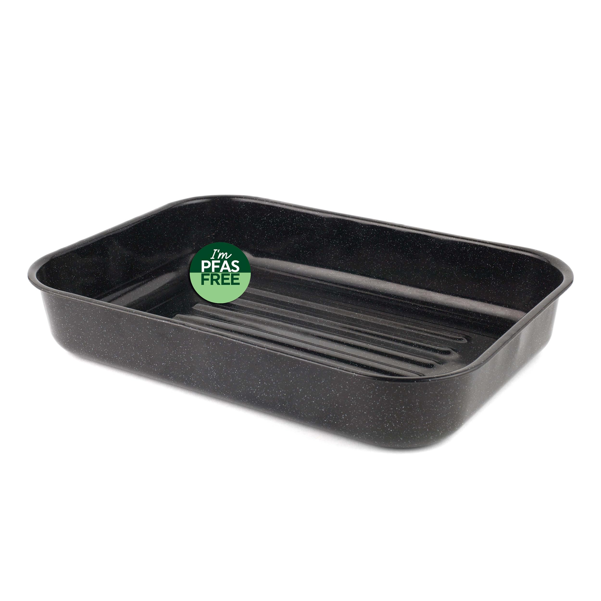 Russell Hobbs Deep 42cm Roasting Tin - Vitreous Enamel Coated Large Roaster, Oven Baking Dish, Roast Chicken Tray, Meat/Vegetables, Dishwasher Safe, Rectangular Roaster Tray, Black