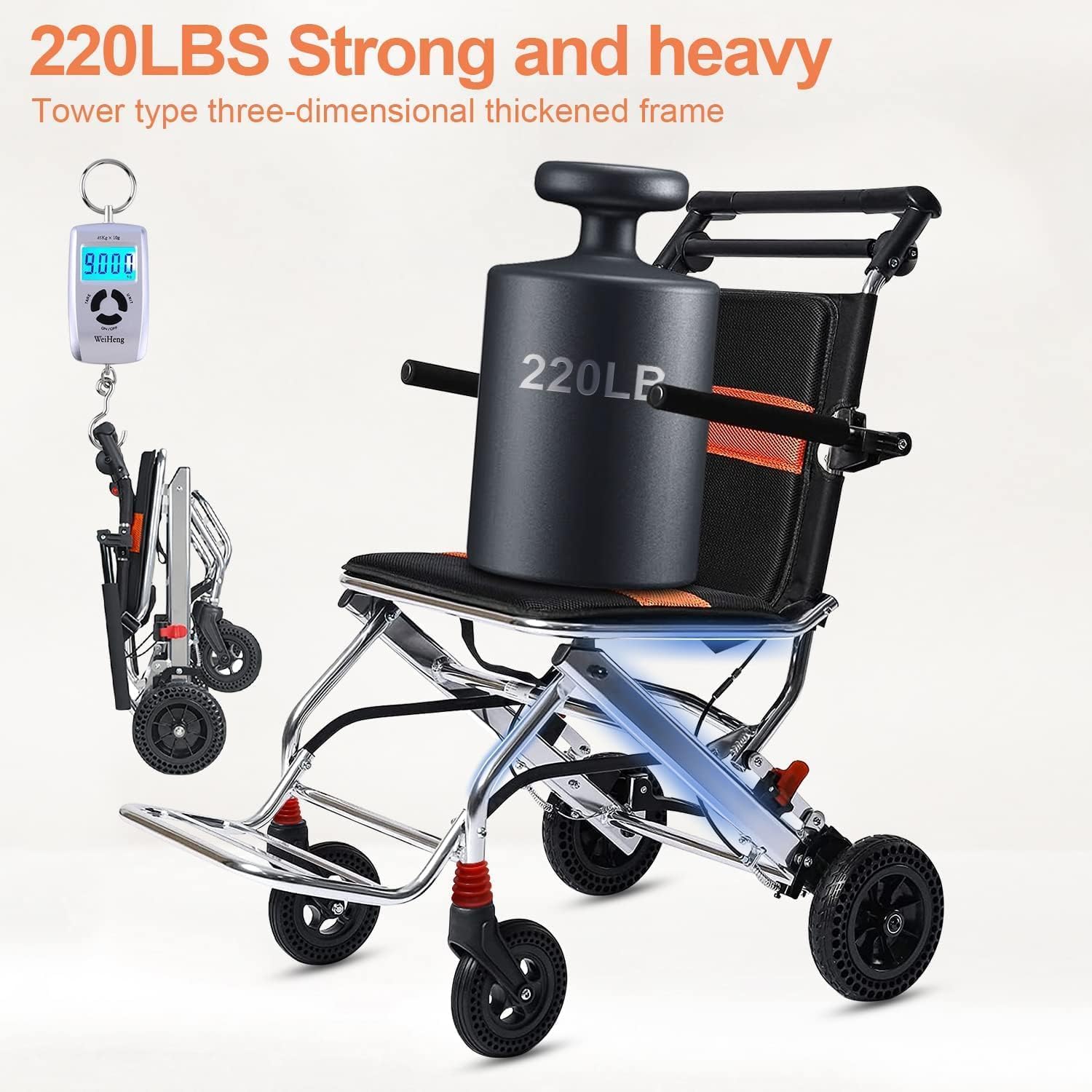 silla de ruedas Silla de ruedas de transporte portátil, silla de ruedas plegable para viaje con freno de mano, silla de ruedas manual ultraligera, scooter silla ruedas