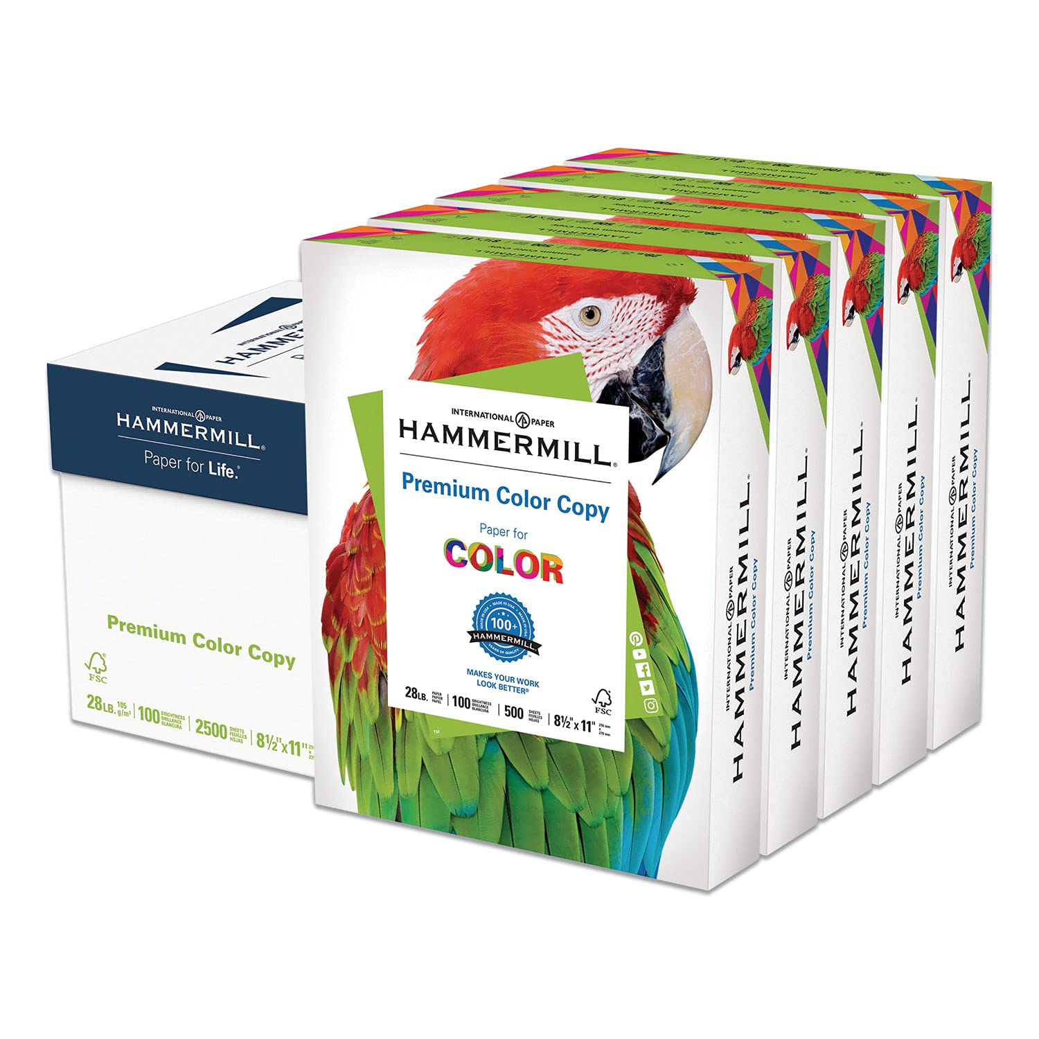 Hammermill Color Copy Paper, 100 Brightness, 28lb, 8-1/2 x 11, Photo White, 2500/Carton by Hammermil