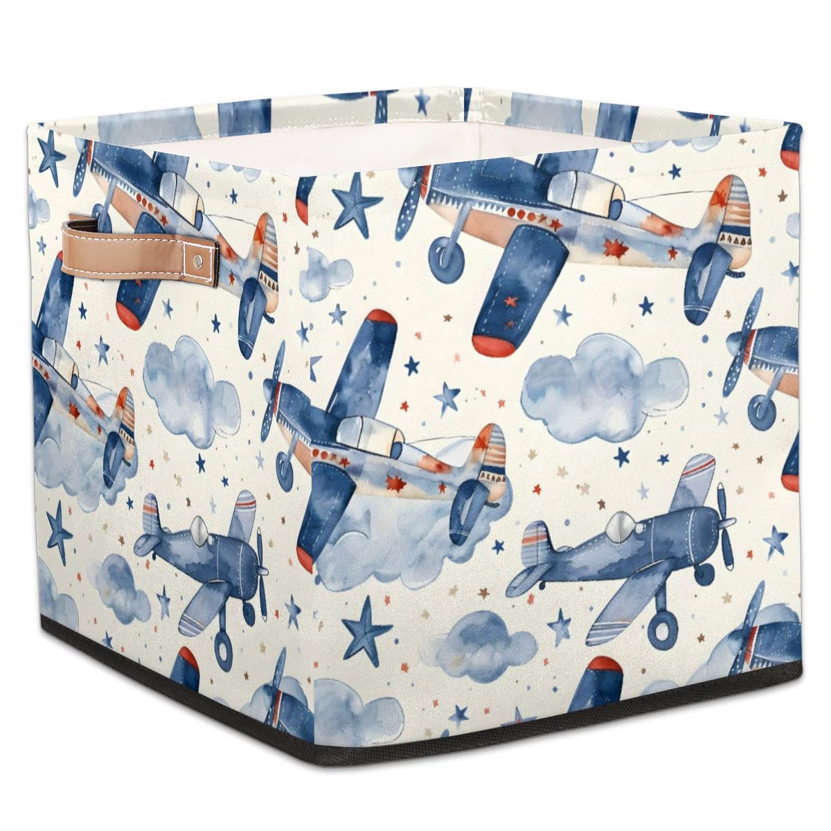 Tablerazzi Airplane Cube Storage Bin, 13 Inch Collapsible Fabric Storage Cubes Bin, Aircraft Foldable Cube Baskets for Shelf, Closet, Organizer