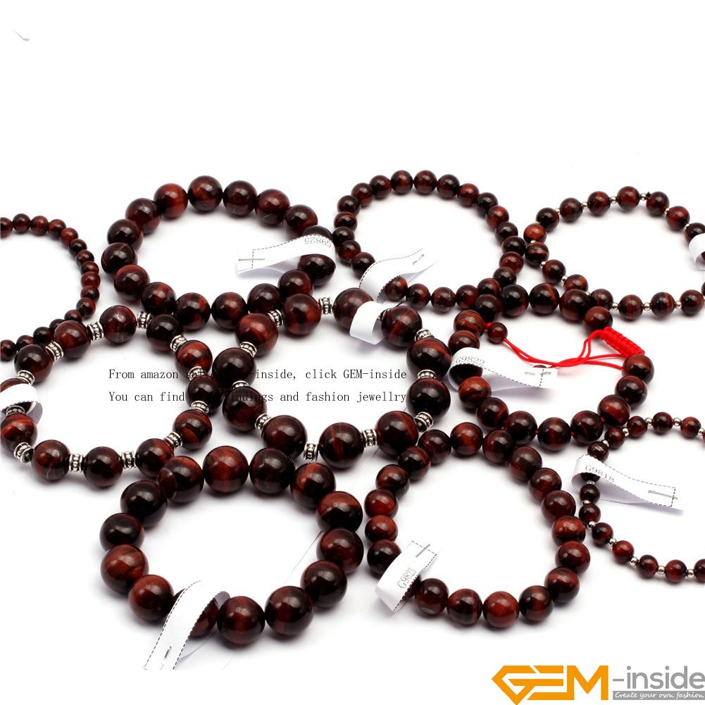 GEM-inside 10mm Smooth Red Tiger Eye Adjustable Bracelet - Hand Knitted Rope For Men & Women
