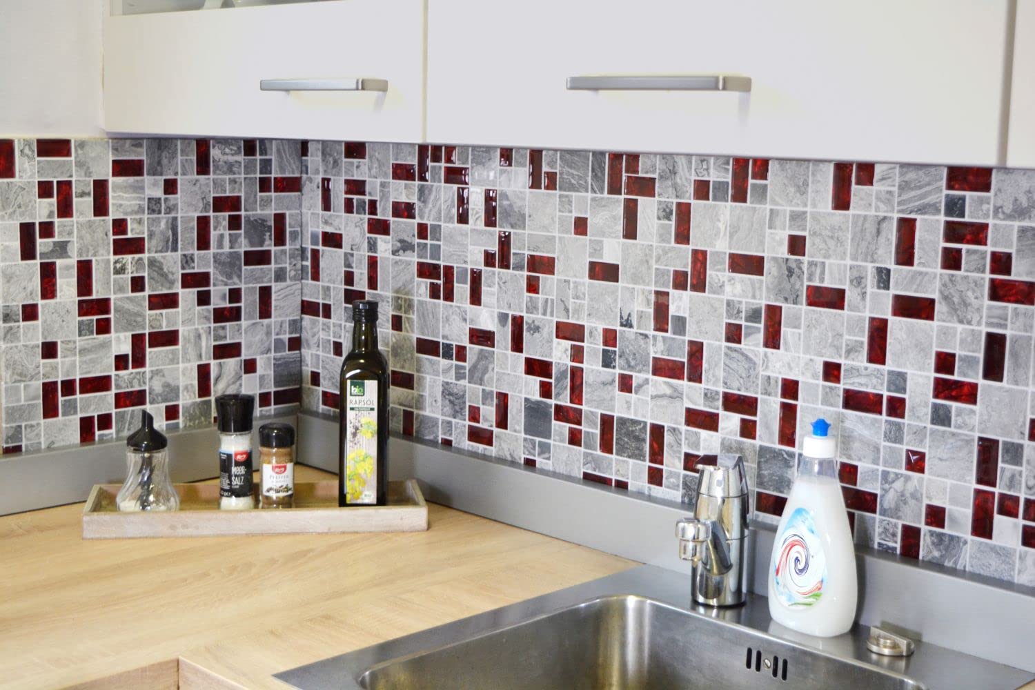 Mosaico in vetro naturale grigio con rosso lucido da parete pavimento cucina bagno doccia mosaico mosaico pavimento