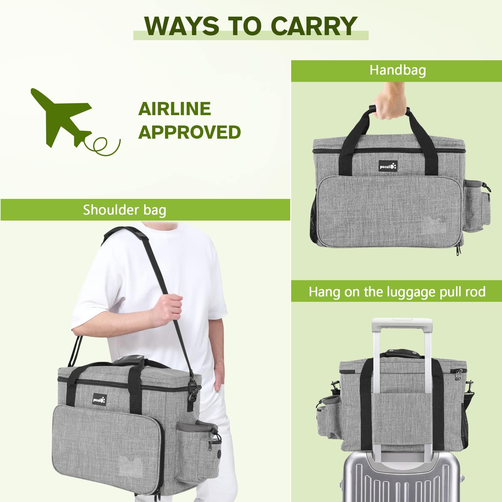 Pecute Borsa da Viaggio per Cani Grande,Borsa da Viaggio Portatile per Cane con 2 Ciotole Pieghevoli in Silicone, 2 contenitori per Alimenti, per Il Campeggio, Escursionistico,Viaggio