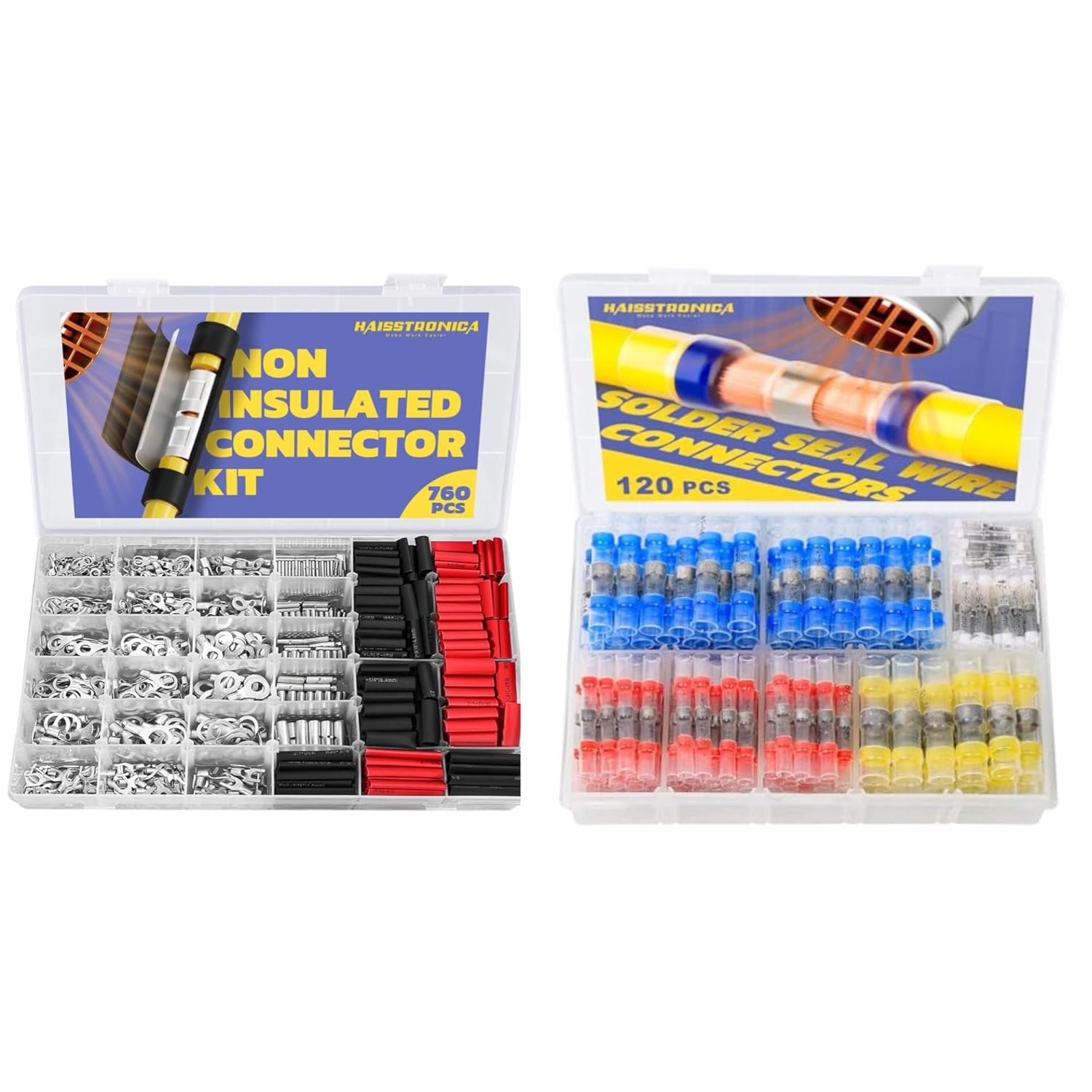 haisstronica Non Insulated Wire Connectors Kit 760 PCS+120PCS Solder Seal Wire Connectors
