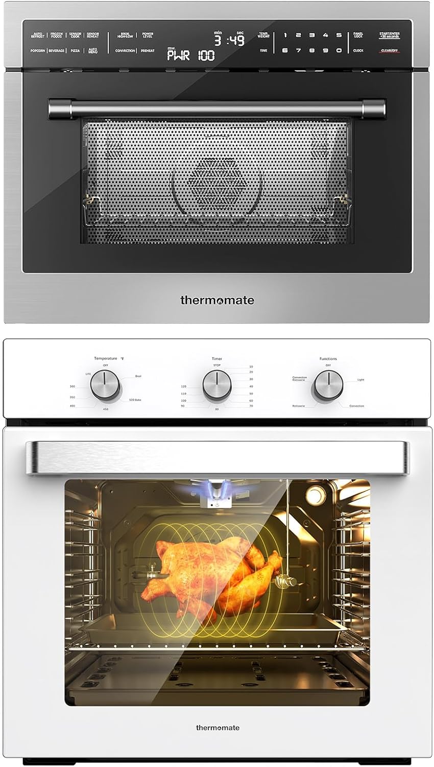 ThermoMate 24 Inch Built-in Microwave and Convection Oven Combination +24" Natural Gas Oven with ETL Certified, Convection Fan, Rotisserie