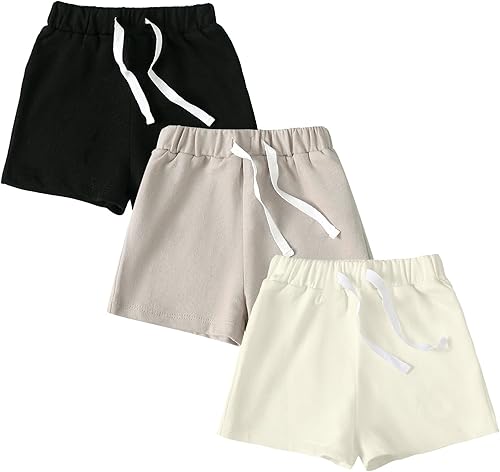 SOBOWO Pantalones cortos deportivos de algodón para bebés y niñas, paquete de 3 unidades, para recién nacidos, de 0 a 24 meses