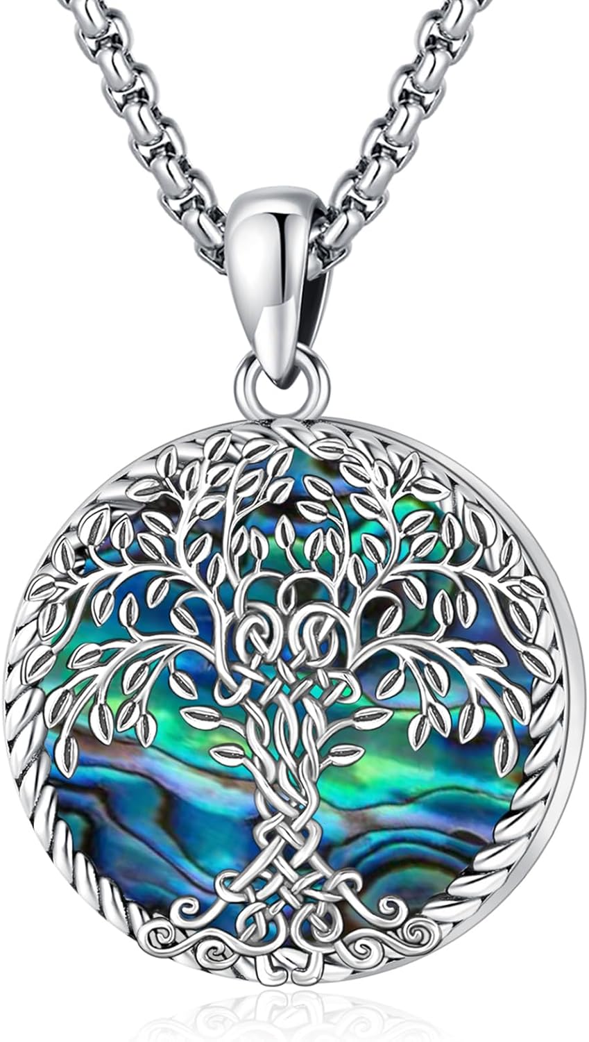 Eusense 925 Sterling Silver Abalone Pendant Necklace for Women Men - Urn Locket Cremation Jewelry That Holds Pictures