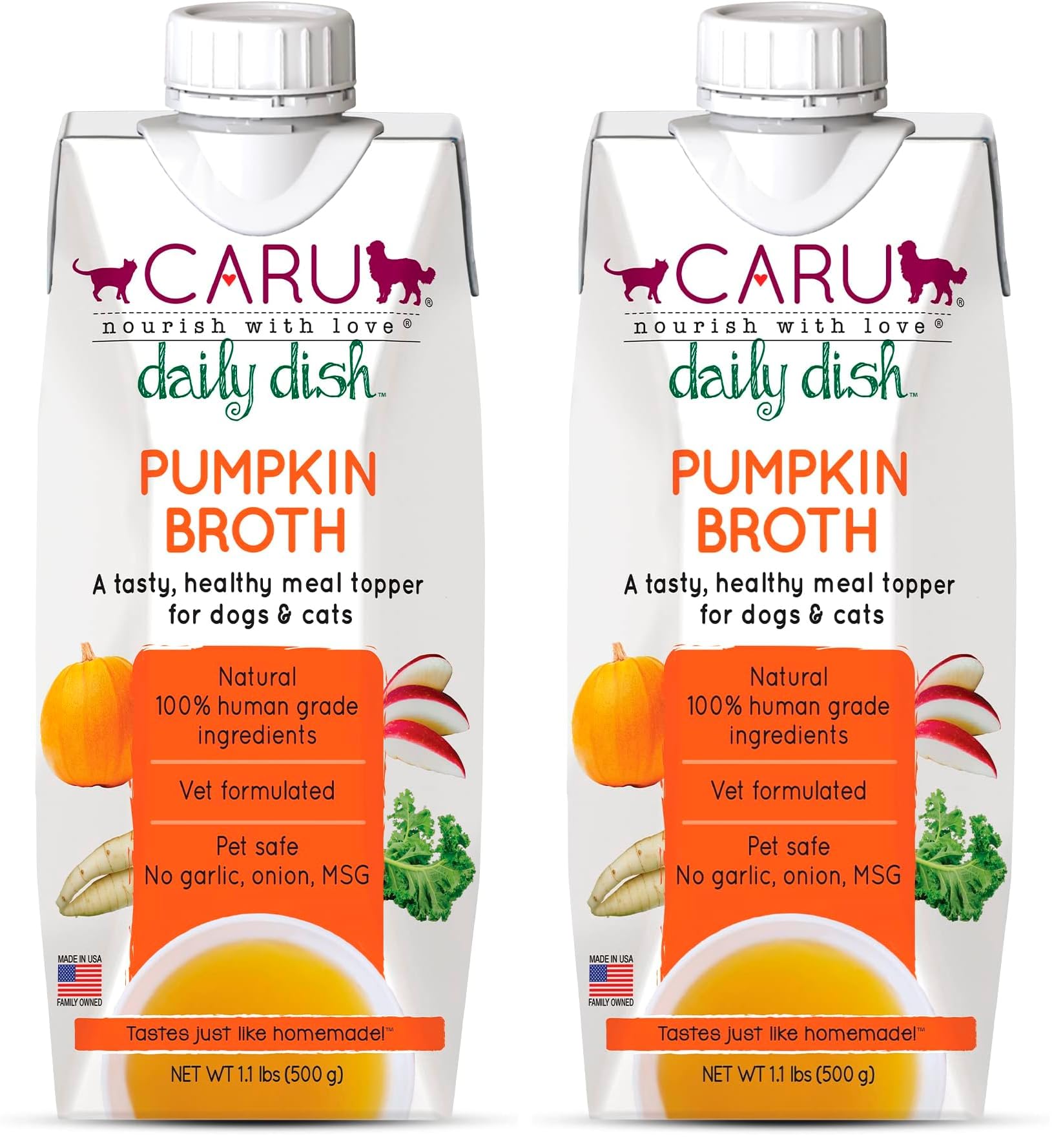 Caru - Daily Dish Pumpkin Broth Meal Topper for Dogs &amp; Cats - Savory Pour-Over Broth - 1.1 lbs. (Pack of 2)
