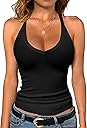 Jar of Love Women's Workout Tank Top with Built-in Shelf Bra-V-Neck Racerback Ribbed Cami for Gym, Yoga, Running