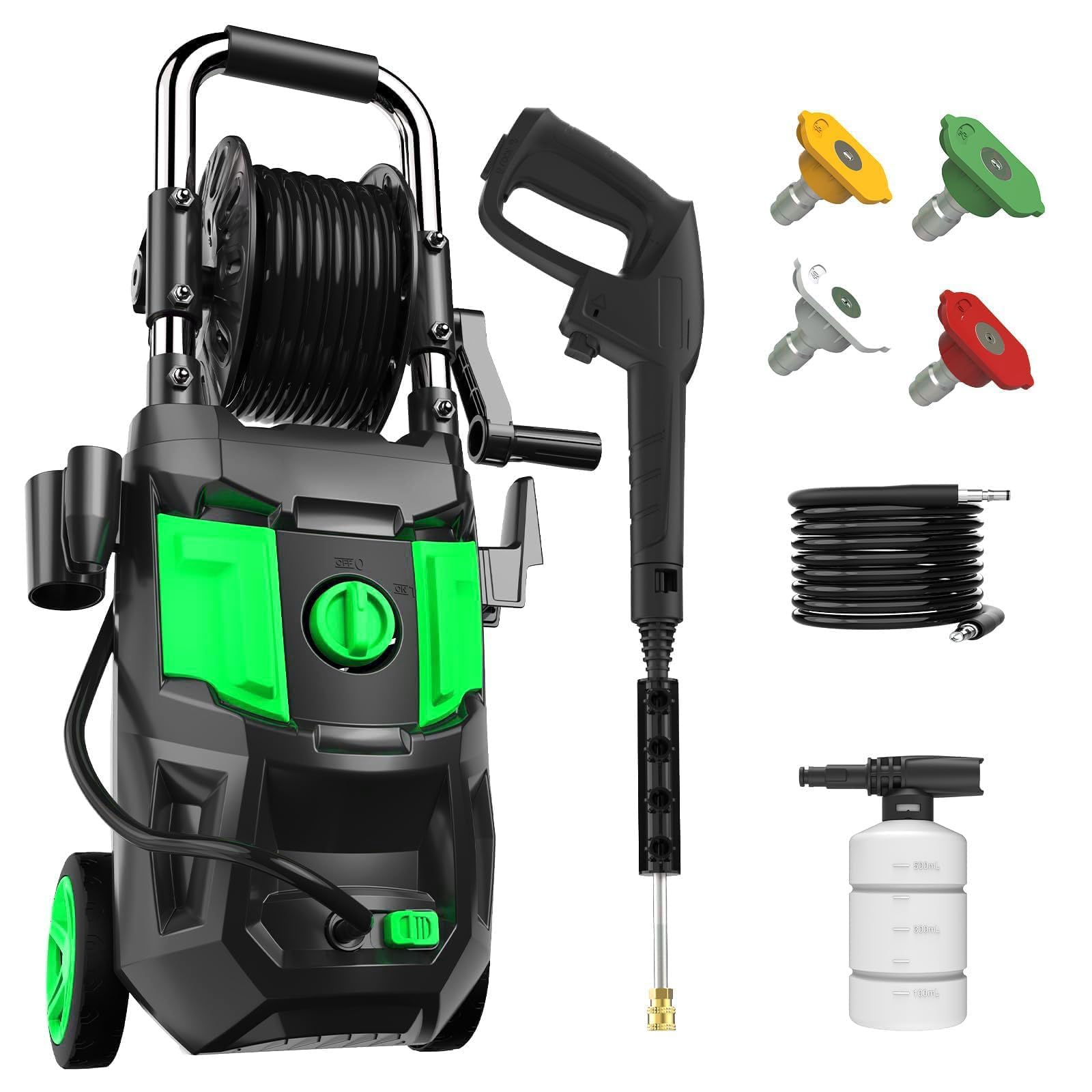 DECOKTOOL Electric Pressure Washer - 4500 PSI 2.8 GPM Electric Power Washer with 35FT Power Cord, 4 Different Nozzles, Soap Cannon for Car, Garden, Yard, House, Green - 2