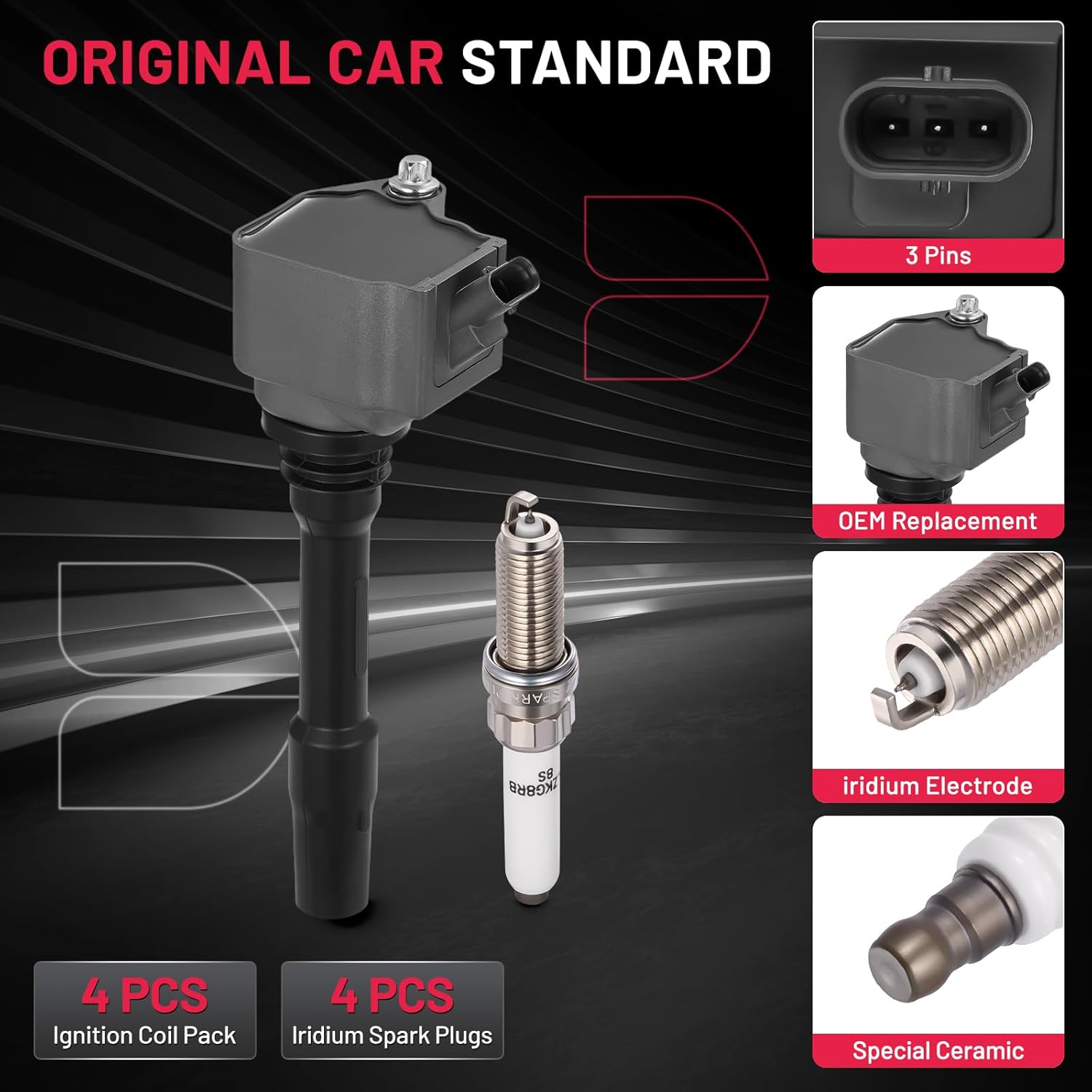 BDFHYK 4 Ignition Coil Pack UF750 and 4 Iridium Spark Plug 94201 Compatible with BMW 230i 330e 330i 430i 430i 530e 530i 740e xDrive Gran Coupe X1 X2 X3 X4 Cooper Clubman Cooper Countryman GN10882