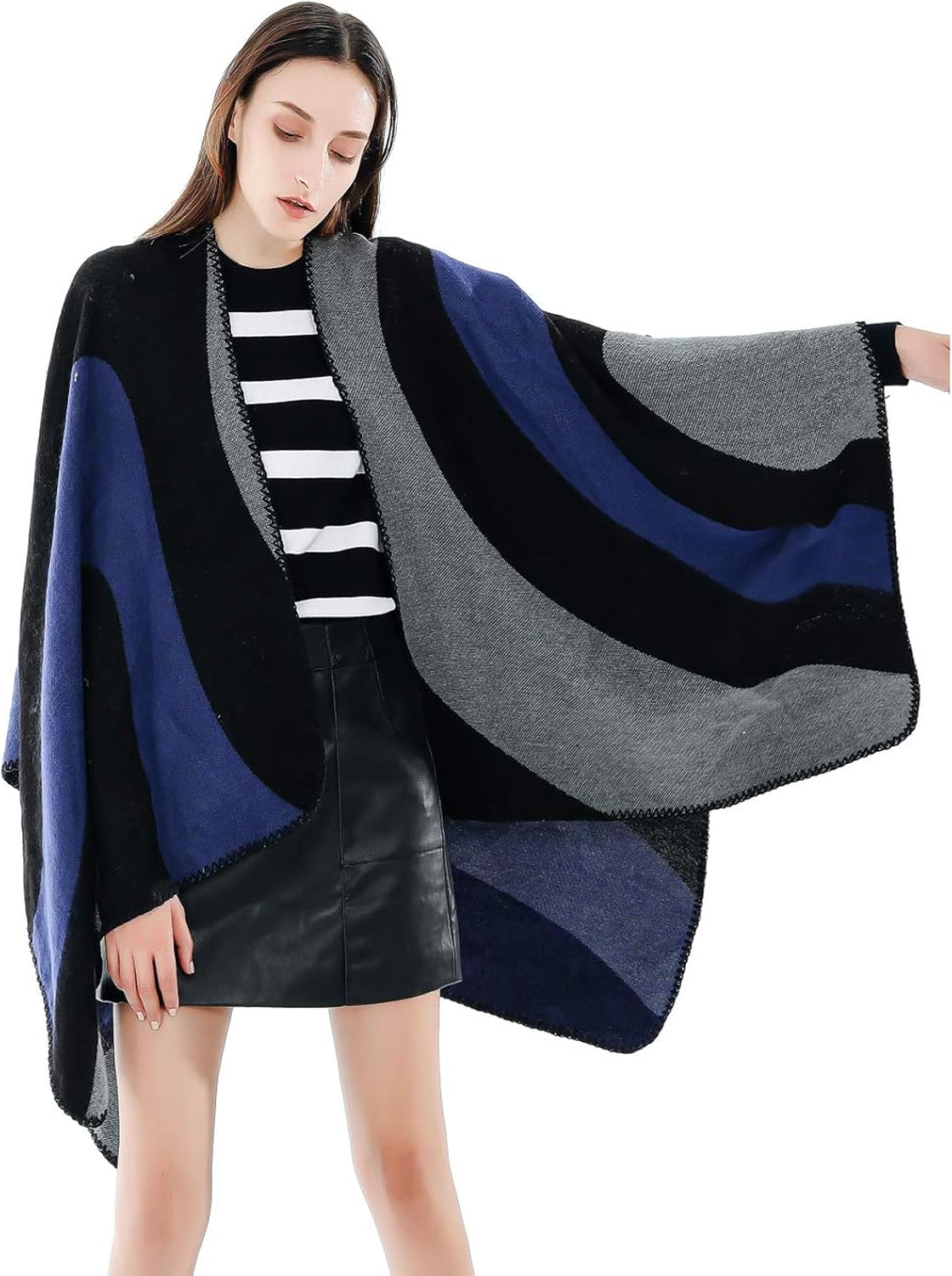 Lacavocor Women's Warm Shawl Wrap Cape Winter Cardigan Sweaters Open Front Poncho