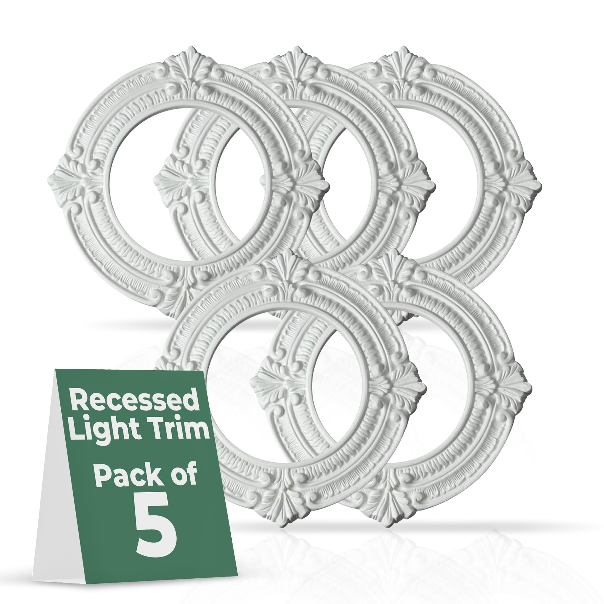 Renovators Supply Manufacturing Recessed Lighting Trim 10 in. Wide White Polyurethane Ornate Recessed Ceiling Light Trims Pack of 5