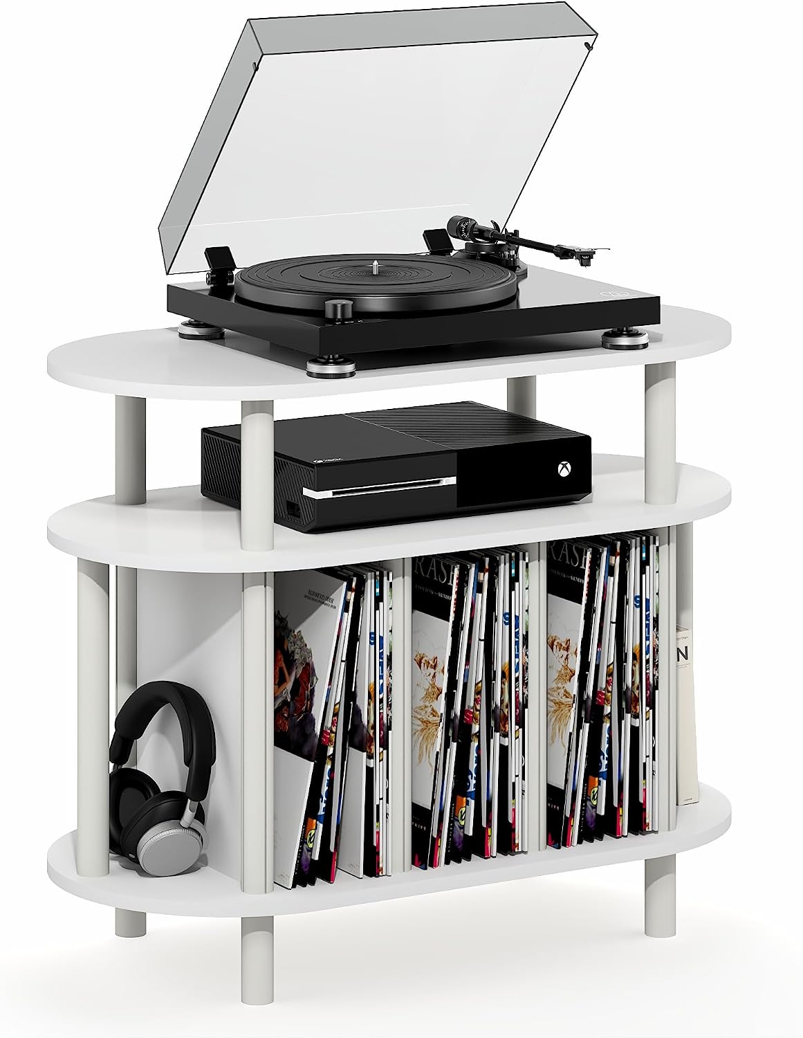 Furinno Jaya Record Player Stand with Vinyl Storage, White