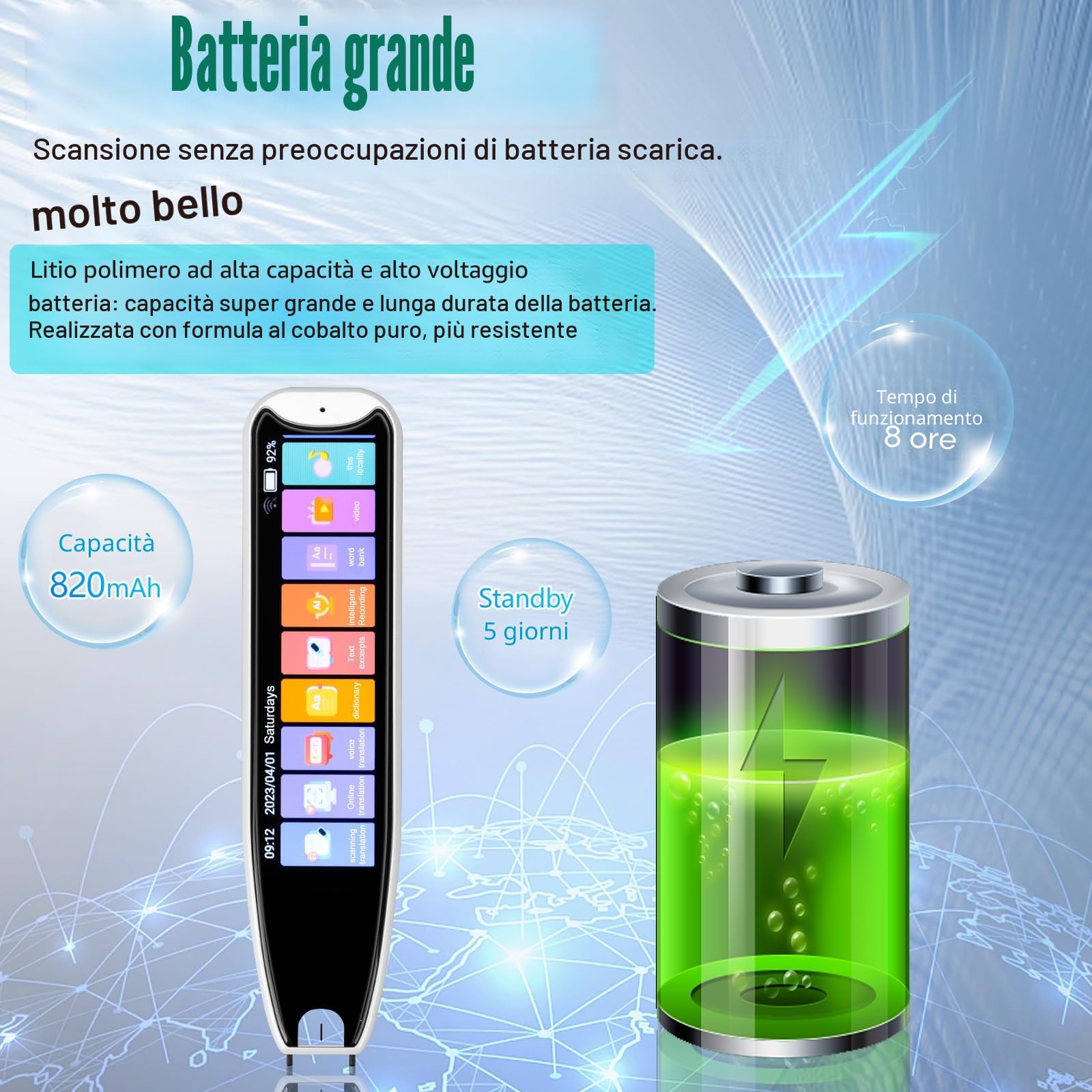 Penna Scanner Traduttore con OCR - Traduzione Istantanea 142 Lingue, Touchscreen LCD, Offline/Speech-to-Text, Ideale per Dislessia, Studio/Viaggi (Bianco)