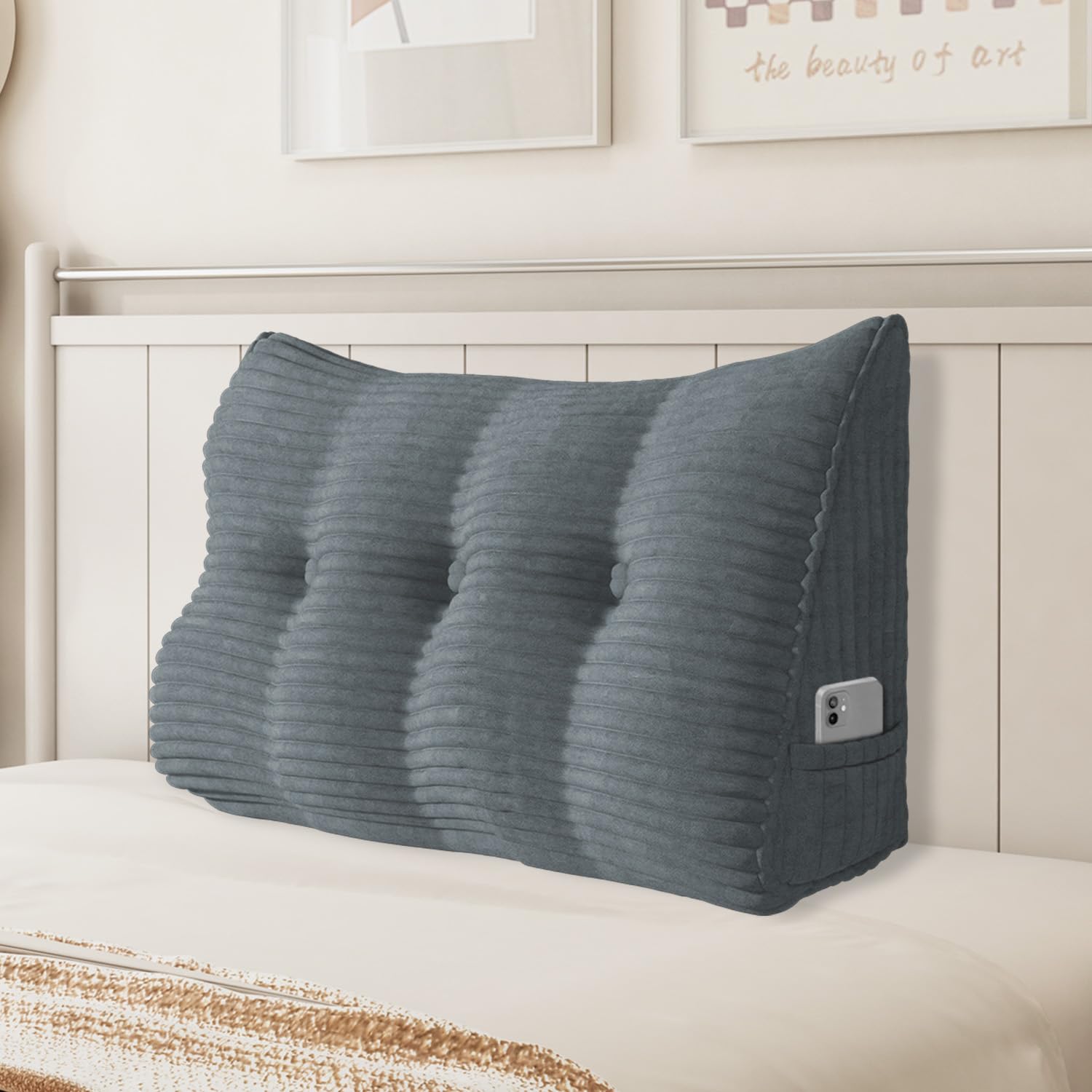 Rückenkissen Keilkissen Rückenlehne Kissen für Bett Sofa Kopfteil Gepolstert Bettkissen Wandkissen Sofakissen Groß Rueckenkissen Couchkissen Dekokissen Kordsamt Grau 100cm
