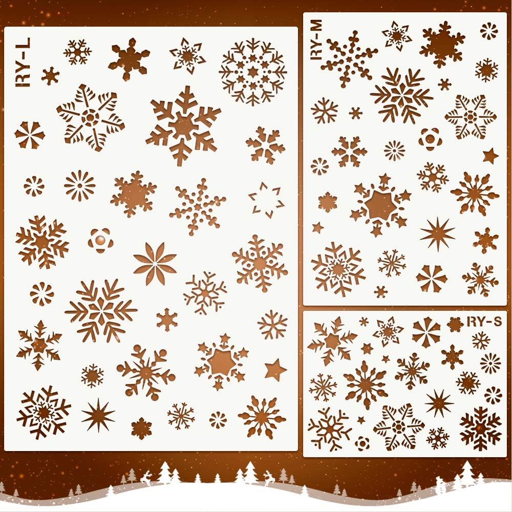 MocoosyChristmas Snowflake Stencils Template, Snowflake Stencils for Painting on Wood Reusable, Plastic Christmas Craft Stencils for Spraying Window Glass Wall Door Xmas Holiday Snow Flake DIY Decor