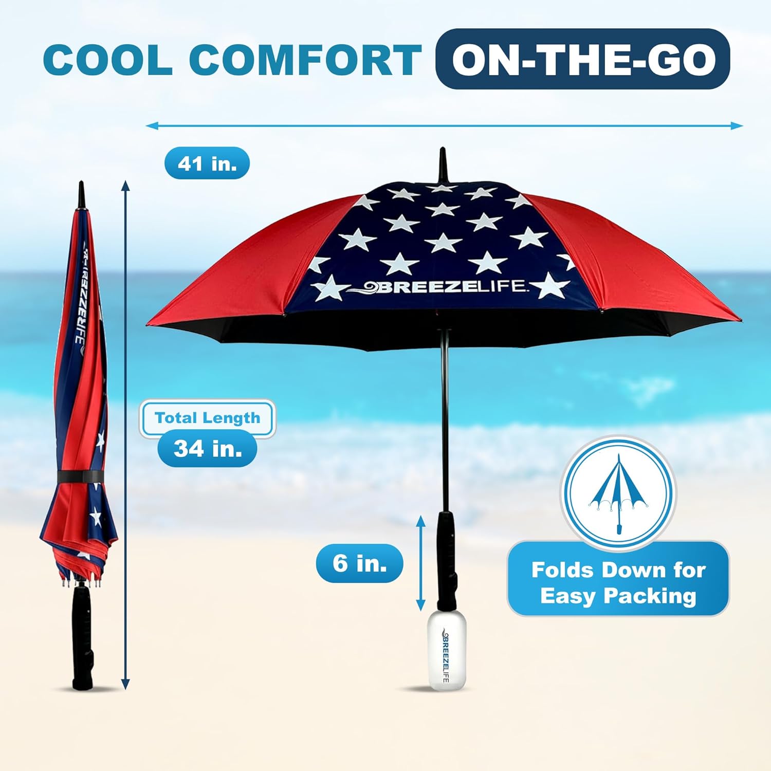 Breeze Life Rechargeable Mister Breeze, Sun Umbrella with Fan and Mister, Umbrella Mister with Built-in Fan, For Festivals, Beach and More, Blocks Harmful Sun Rays, Mist bottle included