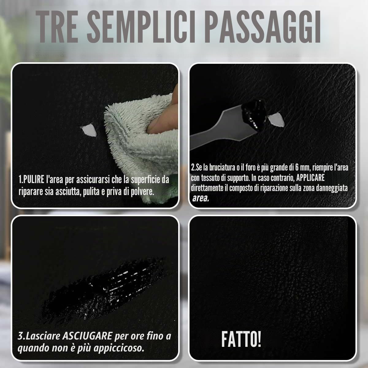 ARCSSAI - Set per la riparazione e il restauro di mobili, sedili auto, divani, giacche, portafogli, cinture, scarpe in pelle, cuoio rigenerato, vinile, pelle sintetica in PU, nero