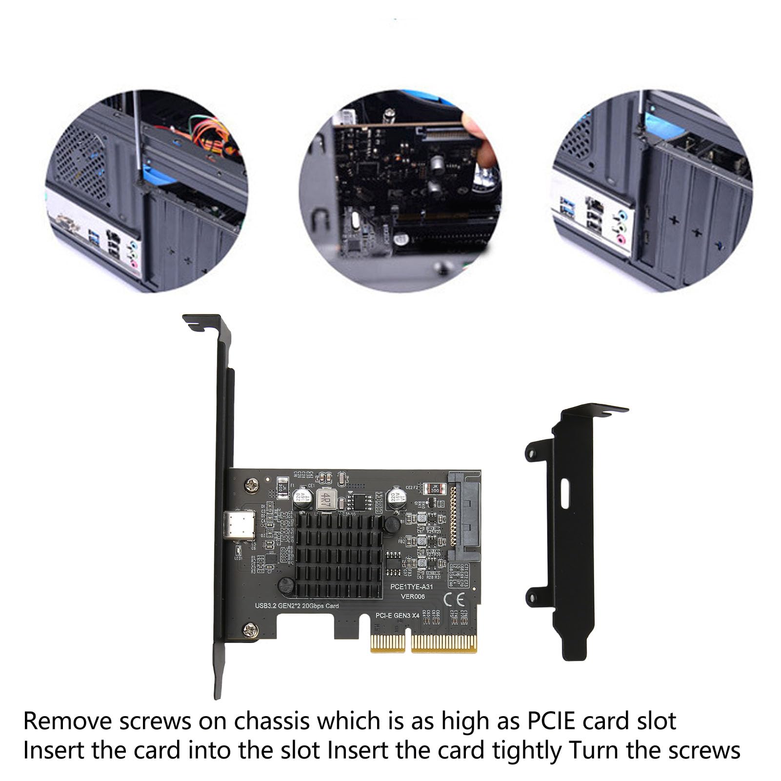 Lazmin112 Carte D'extension PCIe vers USB 3.2 Gen 2, Carte Adaptateur 1 Port Type C GEN2x2 20 Gbps PCI-E 4X, pour Contrôle Principal ASM3242, pour 10/11 32/64 Bits