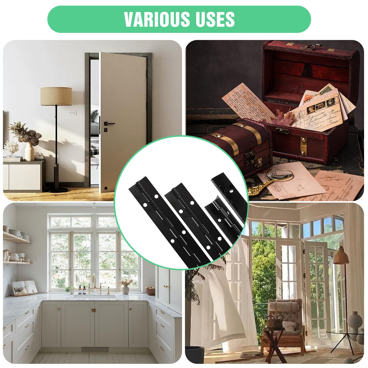 6Packs Blackcontinuous & Piano Hinge, 12'' Heavy Duty Door Hinges With Holes, St