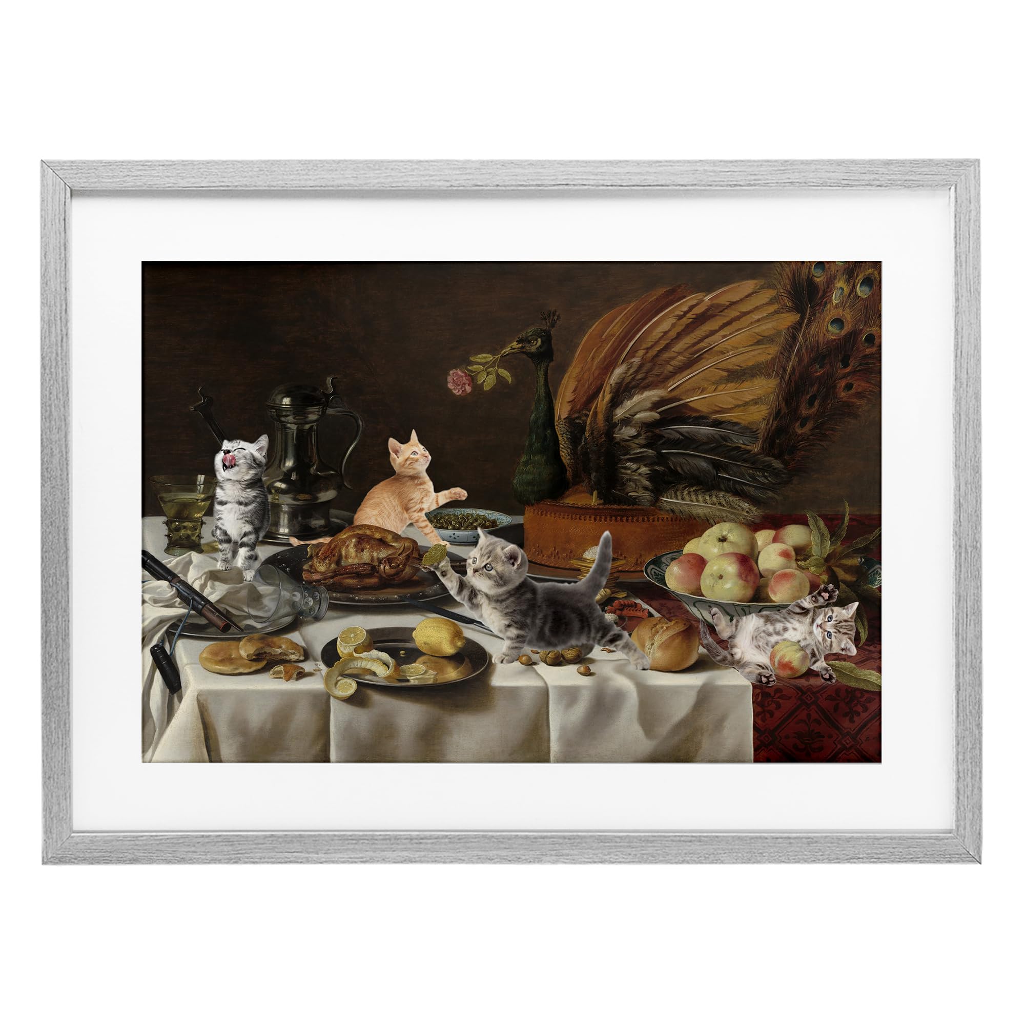 Stupell Industries Kittens on Still Life Feast Birch Framed Print Under Glass, design by Masters Redux, 14 x 20