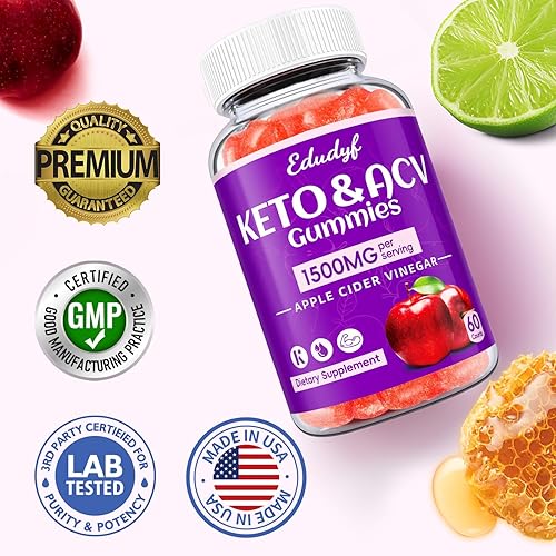 Miniatura 2 de Gomitas Keto ACV - Gomitas de vinagre de sidra de manzana de 1500 mg con probióticos, B12 y apoyo Keto, desintoxicación y limpieza, sin OGM y