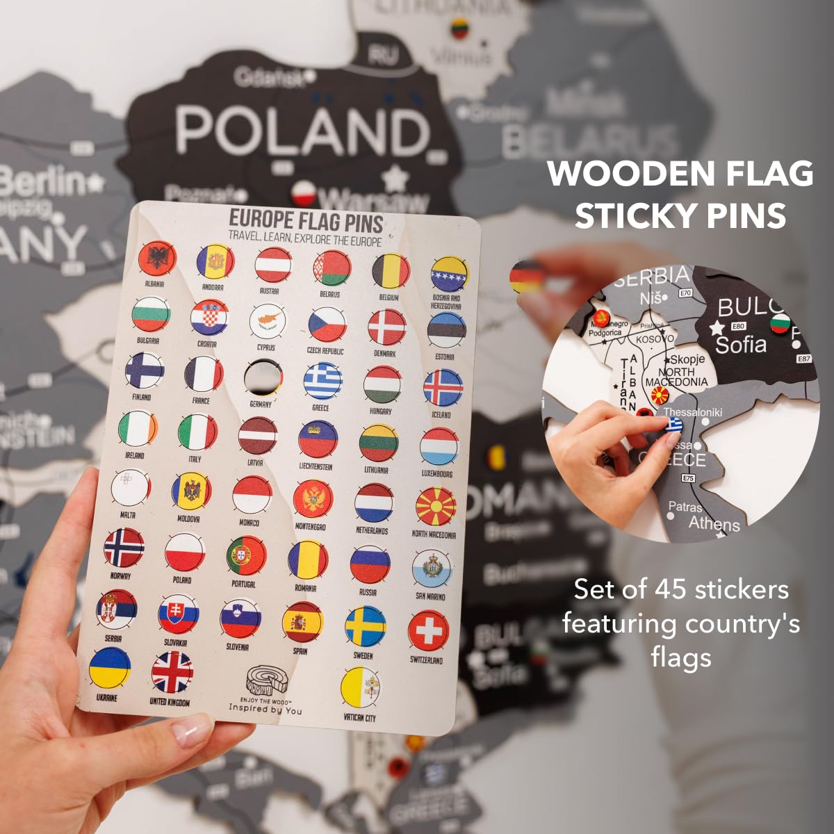 ENJOY THE WOOD Carte Europe Murale Décorative en Bois 3D – Carte du Monde/Europe Artisanale avec Frontières – Décoration Murale Design & Idée Cadeau Voyage (Nordik, S)